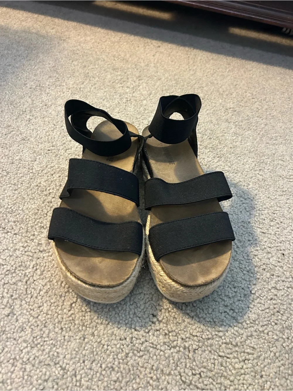 Black Elastic-Strap Platform Espadrille Sandals